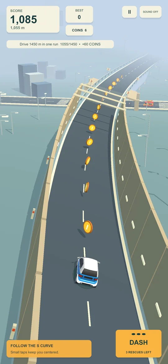 Tiny on the highway s-bend; genuine Tilted Road gameplay